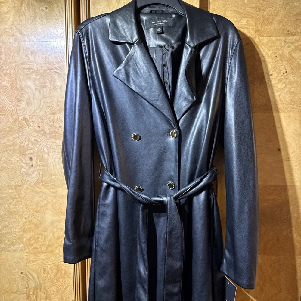 Marc New York Black Leather Trench Coat - Picture 4 of 6